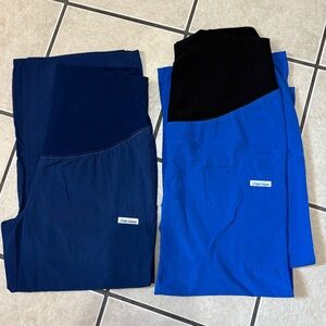 2 Pair Cherokee Maternity Scrub Pants Petite Medium Royal Navy Blue Belly Band M